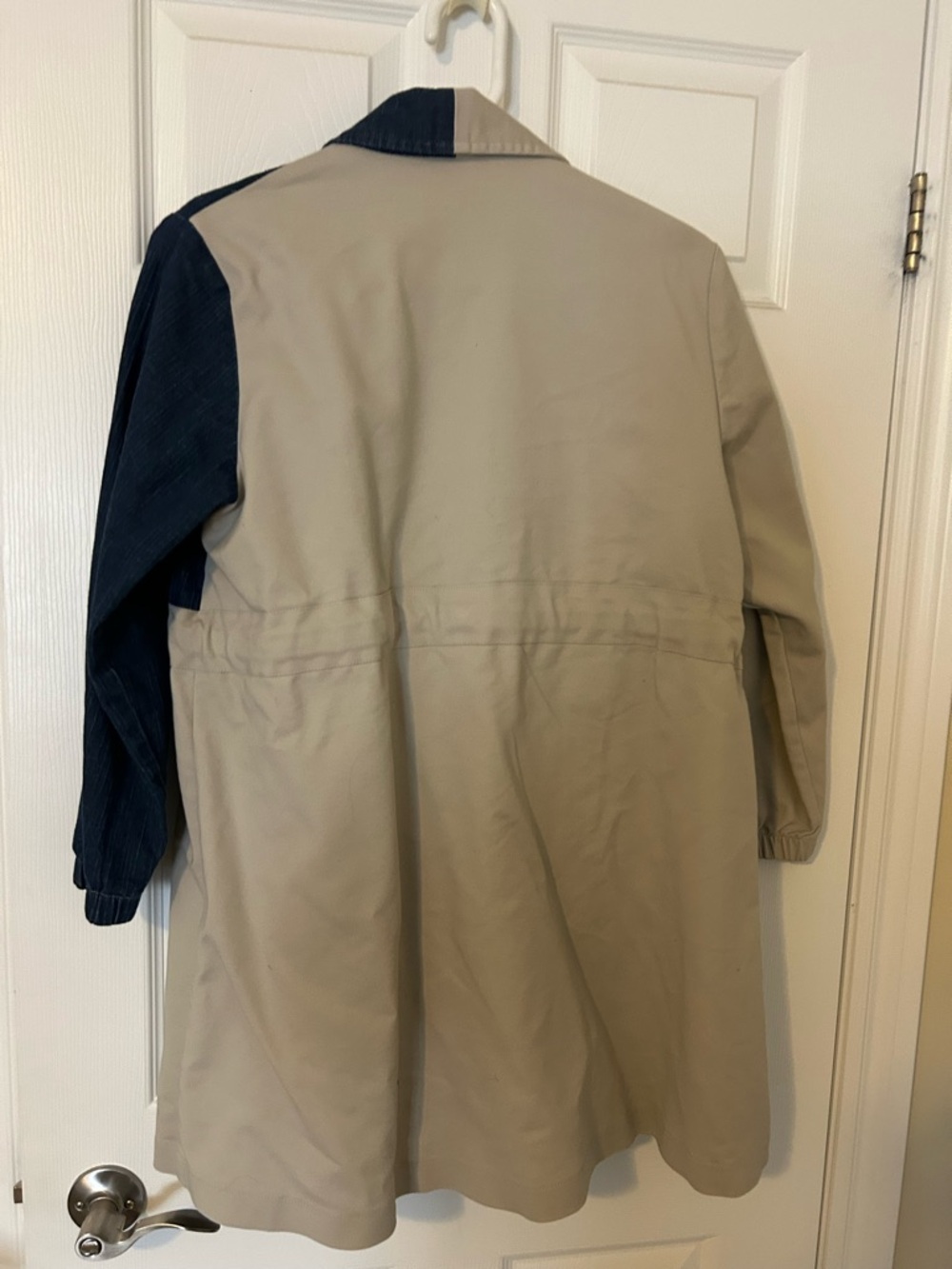 Two-Tone Beige and Dark Blue Women’s Trench Coat - Picture 5 of 8